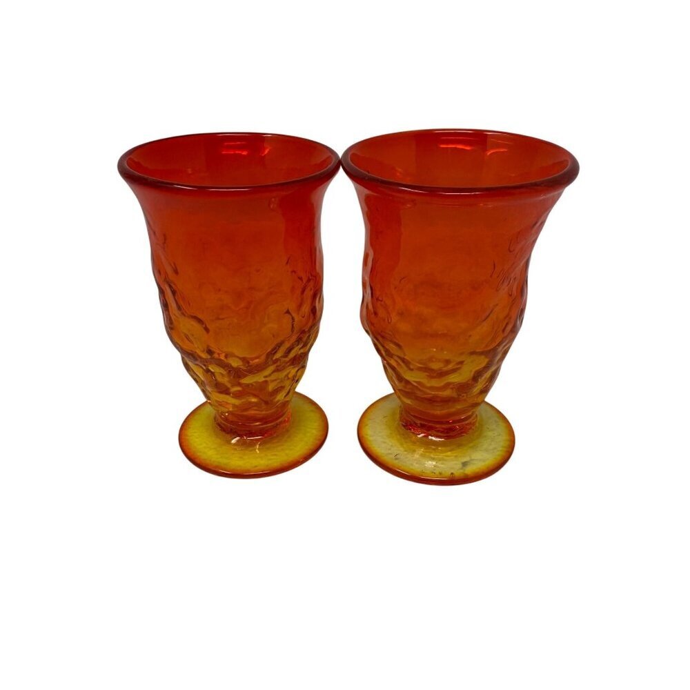 Vintage Amberina Art Glass Shot Glasses Candleholders Pedestal  Pair Set of 2
